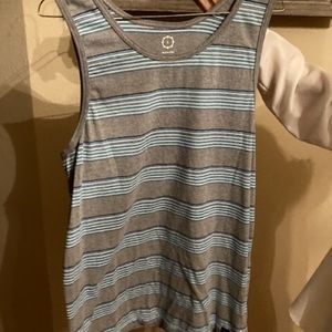 Blue grey and white stripe sleeveless t-shirt - SZ L - worn 2x